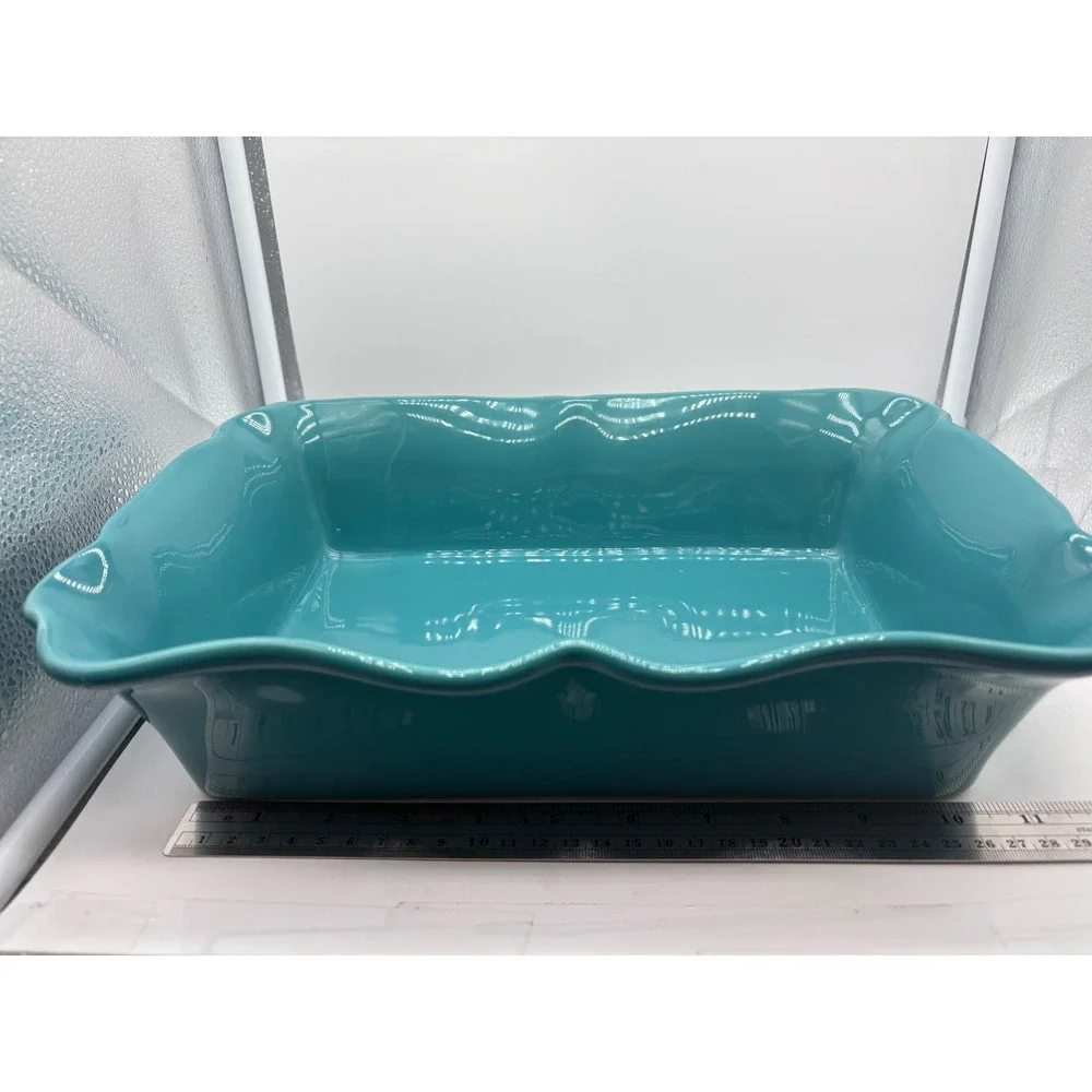 Pioneer Woman Teal Turquoise Ceramic Casserole Baking Dish Ruffled Edge 9x13